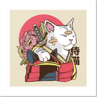 a samurai cat with bandages in its face Posters and Art